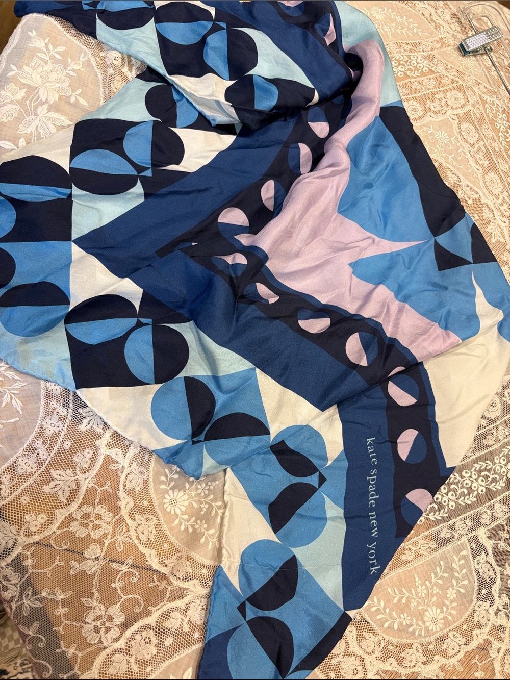 kate spade Blue Multi Geometric Silk Scarf